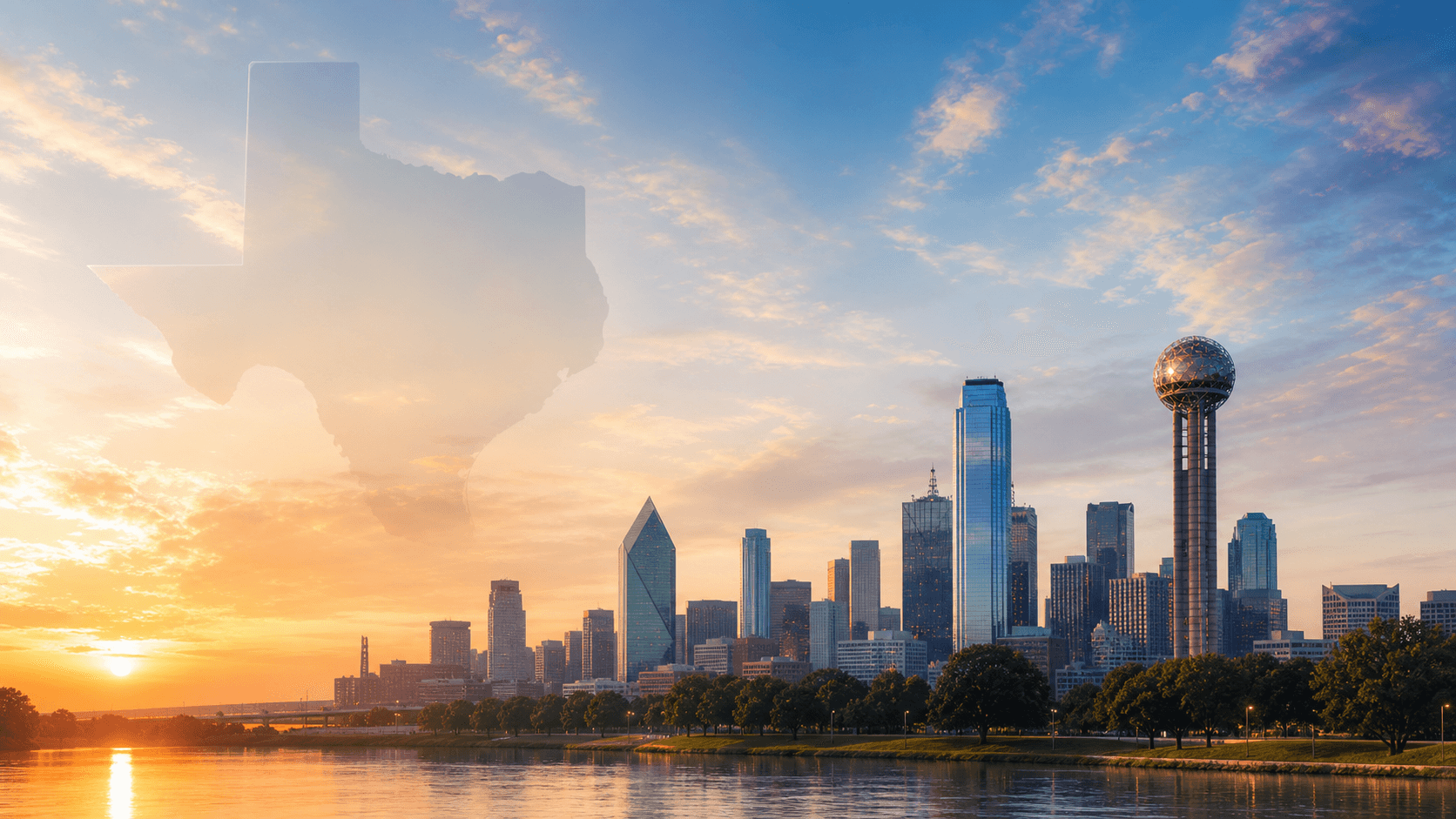 Dallas and Fort Worth skyline representing the Jus' Texas launch